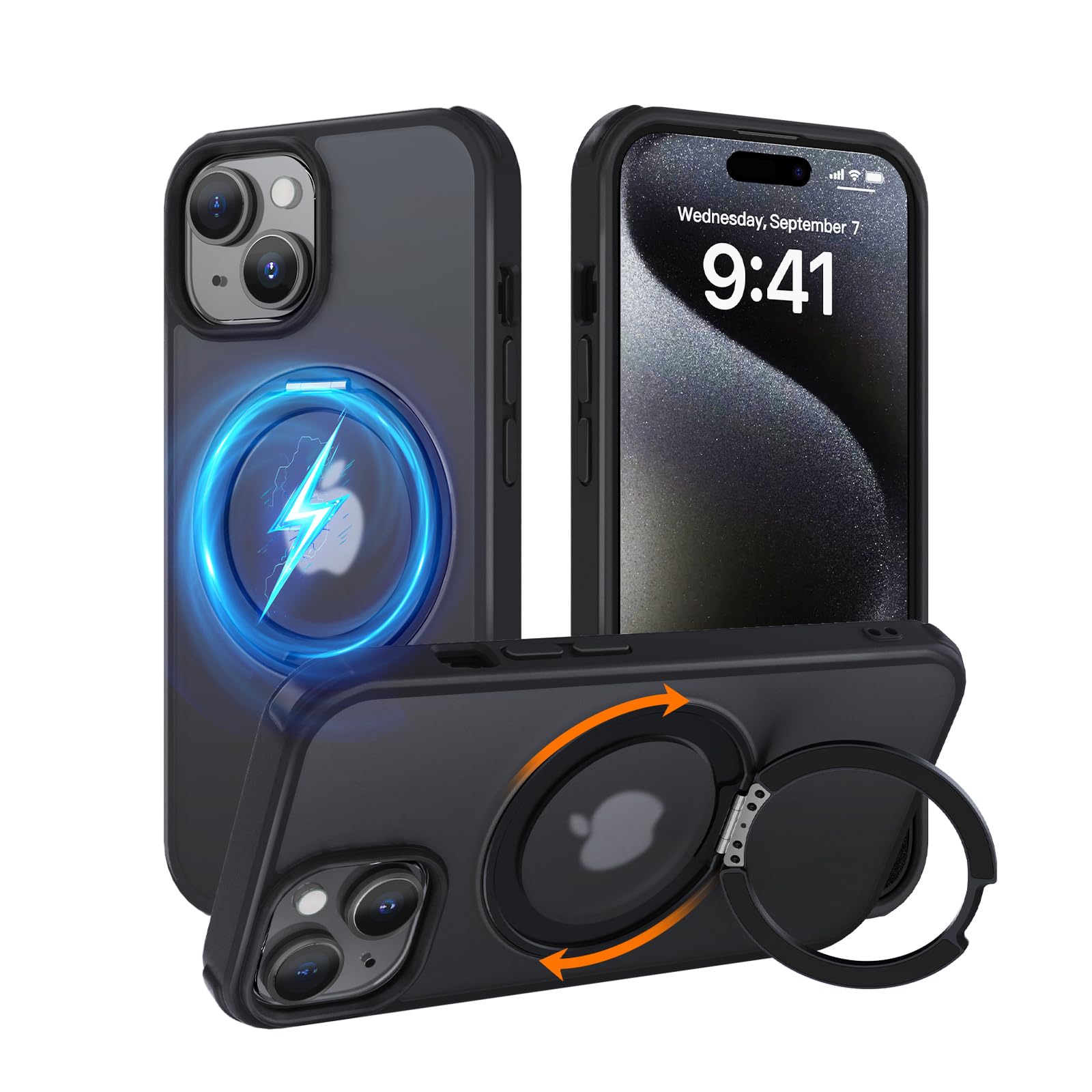 iphone 15 plus 360°回転スタンド リング ワイヤレス充電 Amazon.co.jp: iPhone 15 Plus 用 ケース 縦横両対応リング 360°回転